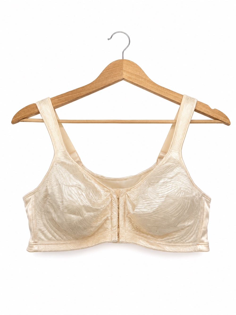 Playtex 40C Front Closure Beige Satin Bra Full Coverage Comfort Support Wireless